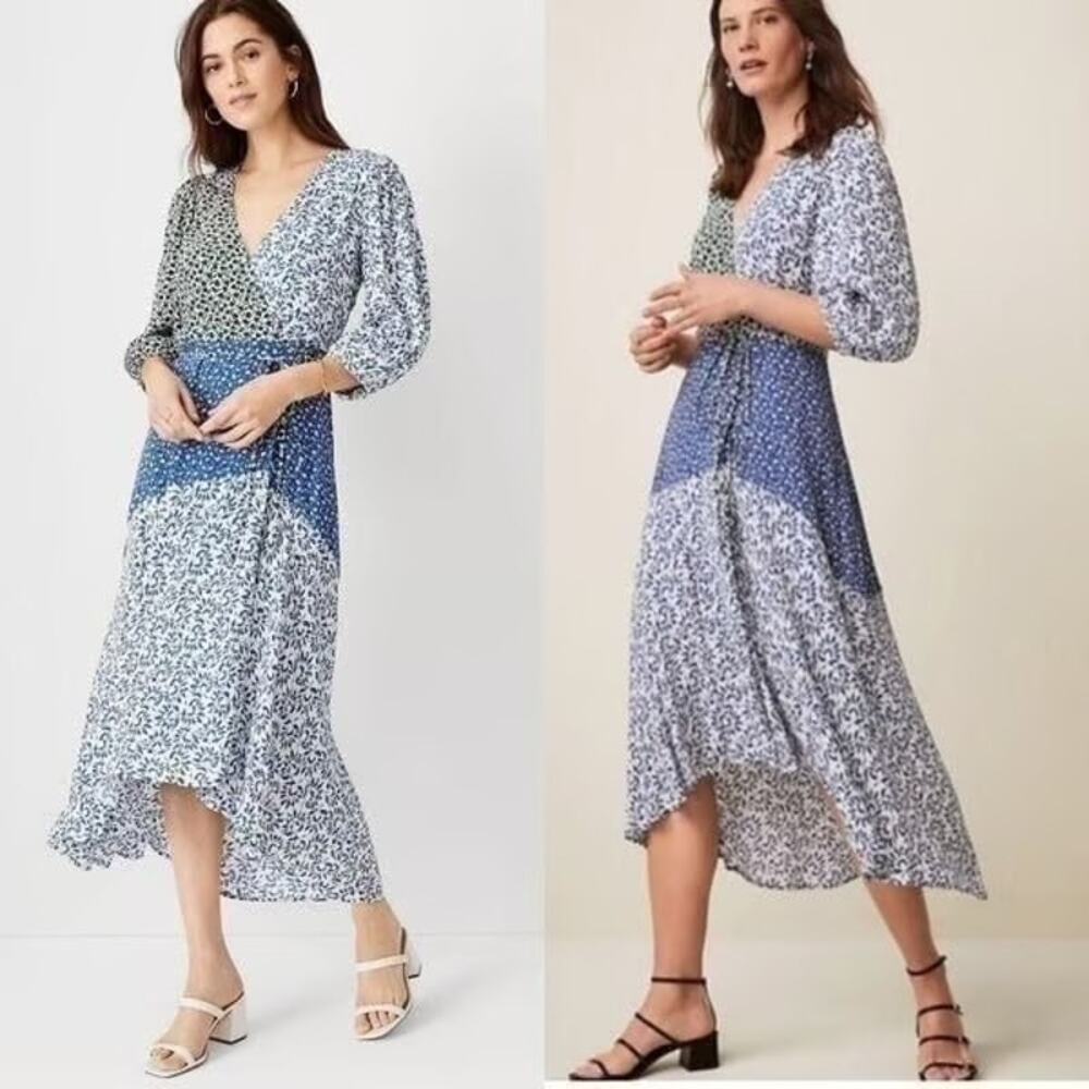 Ann Taylor Patchwork Floral Maxi Dress Green/Blue Size 18 - Picture 2 of 6